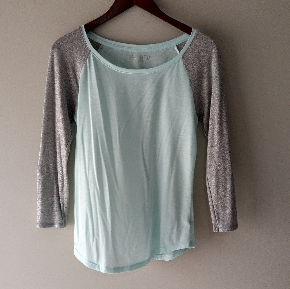 American Eagle Mint Shimmer Sleeves Baseball Top